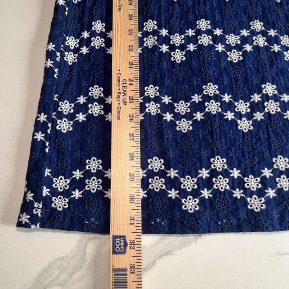 Jun Ivy Dress Embroided Cotton Sz Sm Floral Short Sleeve Mini Shift Lined Blue - Picture 7 of 12